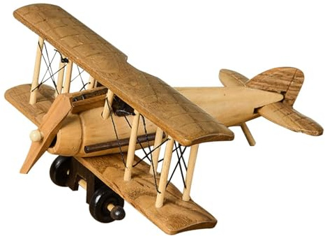 Vintage Doppeldecker Flugzeug Modell, Holz Flugzeug Modell Deko, 30x27x10 cm, Tragbar, Für Kinderzimmer Wohnzimmer, Geschenk Für Flugzeugfans, Holzspielzeug Antik