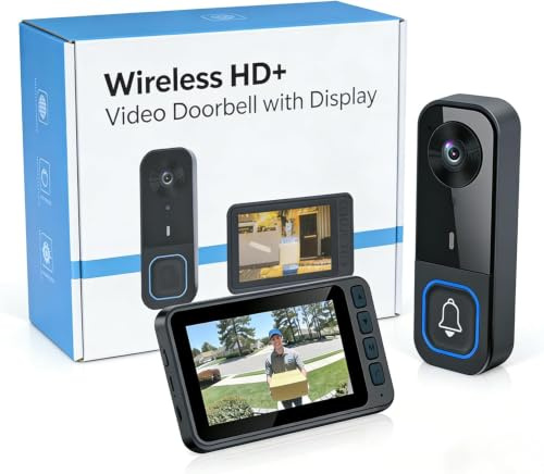 Türklingel mit Kamera, Funkklingel mit Kamera und 4,5 Zoll IPS Monitor, Video Türsprechanlage Kabellos Ohne WLAN & App, 120° Weitwinkel, 2-Wege-Audio, Nachtsicht, IP65 Wasserdicht, Klingel Haustür