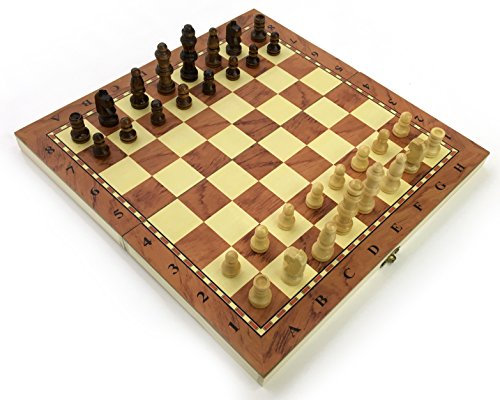 Mind Games Wooden Chess Set - Pocket Travel Sized Age 3+ - 24 x 24 cm - Fold Away Board with Storage - Handmade - Traditional Chess and Checkers Board Game - FIDE Compliant