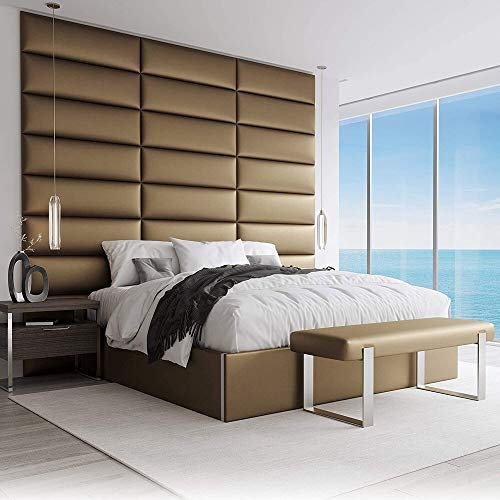 VANT Panneaux Muraux d'appoint Rembourrés - Paquet de 4 - Facile à Installer - Double Tête de lit King Size (Or Métallique, 91cm de Large)