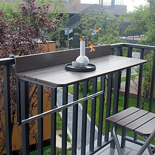 FURNIKNA Tavolino Pieghevole Per Balcone, Tavolo da Appendere Ringhiera, 5 Marce Regolabile in Altezza Tavolino sospeso per Balcone Per Terrazza, Giardino, Marrone (100-37cm)