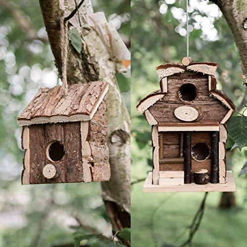 garden mile® Casa de pájaros colgante de madera para hoteles | Caja de nido de madera natural para el jardín | Cabina de tronco para pájaros decoración de jardín (ambos)