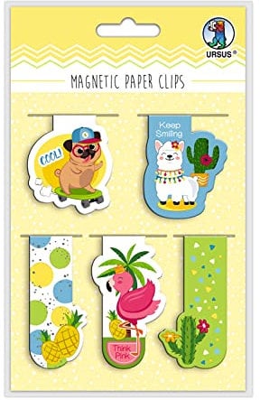 Ursus 43000002 - Magnetic Paper Clips Funky, magnetische Lesezeichen und Dekoclips für Bücher, 5 Stück in 5 verschiedene Designs, ideal als Geschenk und tolles Accessoire für Terminplaner und Bücher