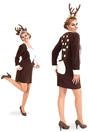 KarnevalsTeufel Damenkostüm-Set Rehlein Kleid inkl. Haarreif, Geweih Rentier Karneval Märchen Tierkostüm (Modell 1, 42)