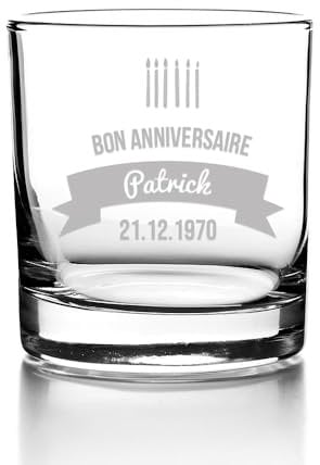 CADEAUX.COM - Verre Personnalisable - Verre à Whisky Tumbler 30cl - Bougies d'anniversaire - Idée Cadeau Personnalisé