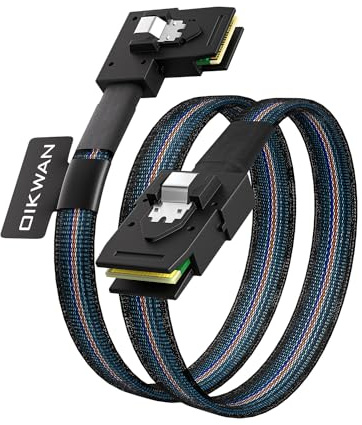 OIKWAN Mini SAS SFF-8087 a ángulo recto SFF-8087, mini SAS interno a mini cable SAS, compatible con controlador RAID o PCI Express (32/0.8M)