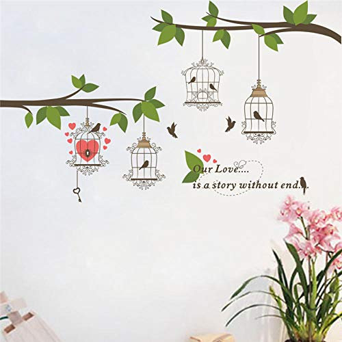 Große Vögel Birdcage Tree Branch Flower Blumen Wandaufkleber Decals Home Decor Tv Hintergrund Wohnzimmer Schlafzimmer Wandbild Poster