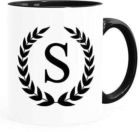 SpecialMe® Personalisierte Kaffee-Tasse mit Initiale Monogramm Buchstabe persönliche Geschenke Inner-Schwarz Keramik-Tasse