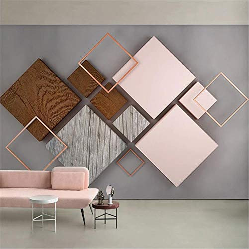 PSiFound® 3D Kinder Kunst Foto Wallpaper Wandbild Quadrate Modern Geometrisch Grafiken (300X210Cm) Selbstklebender Vliesstoff Poster Diy Wandtattoo Mädchen Innenraum Schlafzimmer Wanddekoration