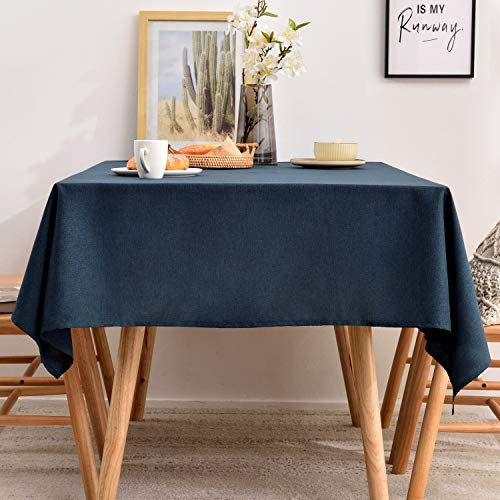 BALCONY & FALCON Tischdecke Leinenoptik Rechteckige Tischdecke Leinen Fleckschutz Pflegeleicht Tischtuch Tischwäsche für Drinnen, Draußen, Garten, Restaurant und Dekoration Dunkelblau 140 x 240 cm