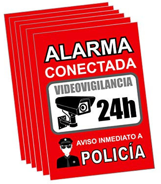 Pegatina alarma securitas - Cartel zona videovigilada adhesivo - Pegatinas Aviso a la Policía - Placa videovigilancia Rojo Interior/Exterior (14,8 x 10,5 cm) (6 Piezas Pegatinas zona videovigilada)
