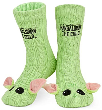 Disney Antirutschsocken Damen mit 3D-Ohren, One Size ABS Kuschelsocken Damen Antirutsch Haussocken Winter Frauen Geschenke (Grün Baby Yoda)