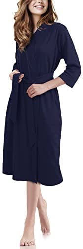 NY Threads Lightweight Women's Dressing Gown Soft Cotton Blend Kimono Robe Perfect for Loungewear and Sleepwear (Medium, Navy)