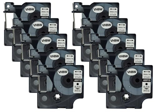 vhbw 10x Schriftband-Kassette kompatibel mit Dymo LabelWriter Duo 400, Duo, Duo 450 Etiketten-Drucker 7m x 24mm Schwarz auf Weiß