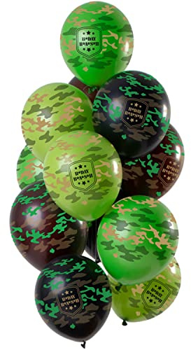 Folat 69331 Ballons 'Happy Birthday' Tarnfarben 30cm - 12 Stück Latex Helium Luftballon, Geburtstag Deko