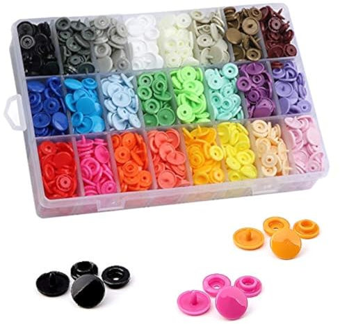 Mesee 408 Set T5 Druckknöpfe, Druckknopf Buttons Set, Druckknopf-Sets aus Harz, Druckknöpfe aus Kunststoff, 24 Farben für alle Arten DIY Kleidung Basteln Accessoires Snap Set