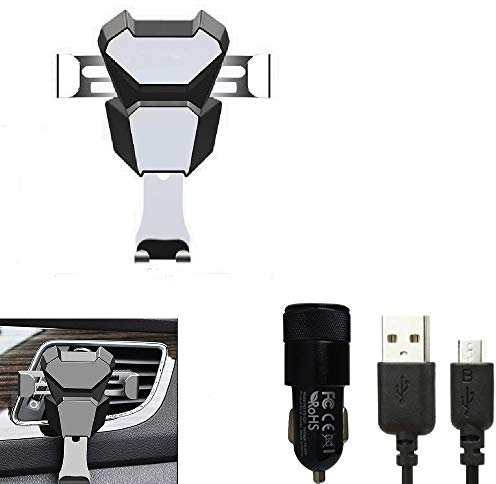 K-S-Trade Support Voiture pour Xiaomi Redmi 9 Activ Compatible avec Xiaomi Redmi 9 Activ Montage évent Grille Ventilation Noir-Argent + Chargeur Voiture Véhicule Titulaire Support De Smartphone