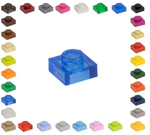 100 Mosaik Fliesen Bausteine 1x1 Noppen Kompatibel 34 vers. Farben Tiles Klemmbausteine (192 - Blau Transparent)