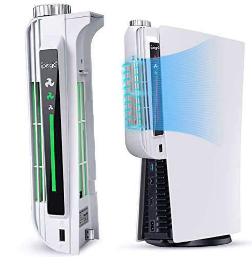 Sedicoca Ventilador de refrigeración para disco PS5 y edición digital, ventilador centrífugo mejorado con puerto USB, 3 velocidades ajustables con indicador LED (negro) (blanco)
