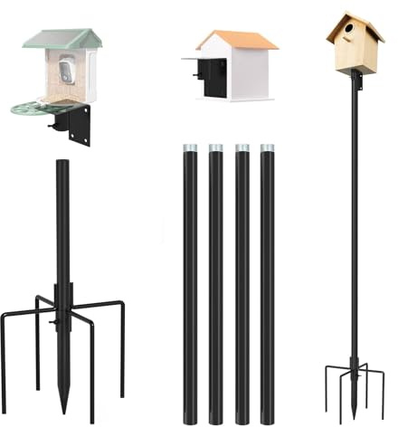 ERYTLLY Bird House Pole Mount Kit 80 Inch - Adjustable Hummingbird Bird Feeder Post Support Rod Universal Stand Set with 5 Prongs for Outdoor, Yard, Garden Decor, Black