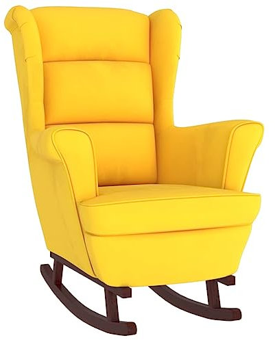 vidaXL Schaukelstuhl mit Massivholz-Gummibeinen Relaxstuhl Schaukelsessel Schwingsessel Relaxsessel Schwingstuhl Polstersessel Sessel Gelb Samt