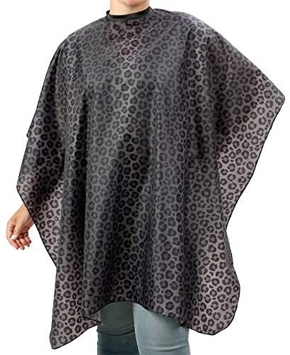Waterproof Black Leopard Hairdresser Cape - Hair Cutting and Shampoo Cape With Snaps for Stylists, Salons, and Women