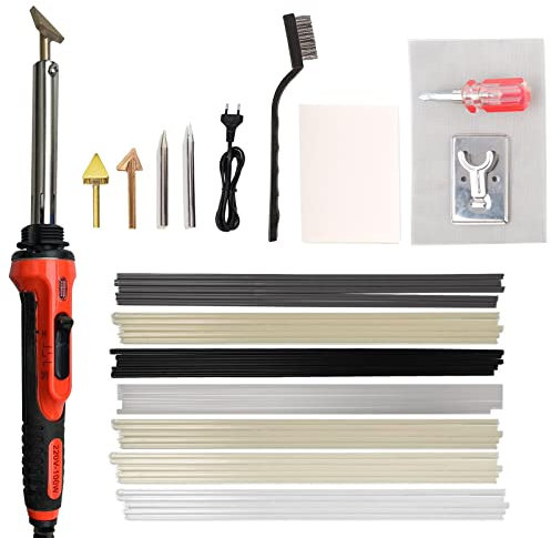 Kit de fer à souder en plastique 80 W - Machine de réparation en plastique pour pare-chocs/pièces de voiture - Avec 2 pointes de fer à souder, baguettes de soudure, support de fer à chaud