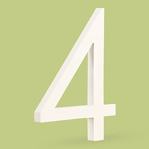 HASWARE Floating House Number 6 inch Stylish Door Numbers Alphabet Plaque Street Home Address Numerals (White, 4)