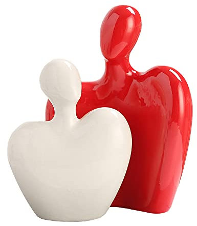 Hosoncovy Keramik Paar Skulptur Liebespaar Statue Umarmung Skulptur Paar Figur Paar Kunst Ornament Liebhaber Statue Paar Geschenk für Hochzeit, Jubiläum, Valentinstag, Geburtstag (Weiß und Rot)