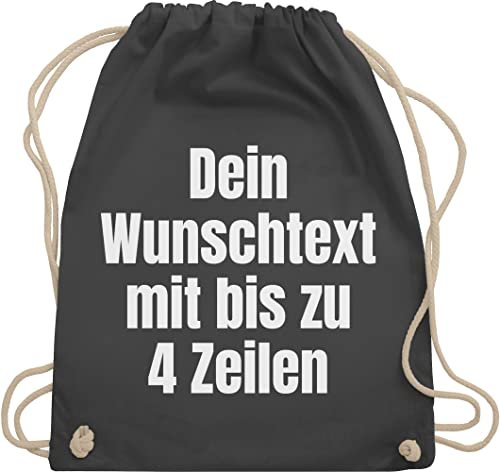 Turnbeutel Rucksack - Aufdruck selbst gestalten - Wunschtext I Eigener Text I Custom Text - Unisize - Dunkelgrau - personalisierter beutel stoffbeutel name personalisierte datum beuteltasche