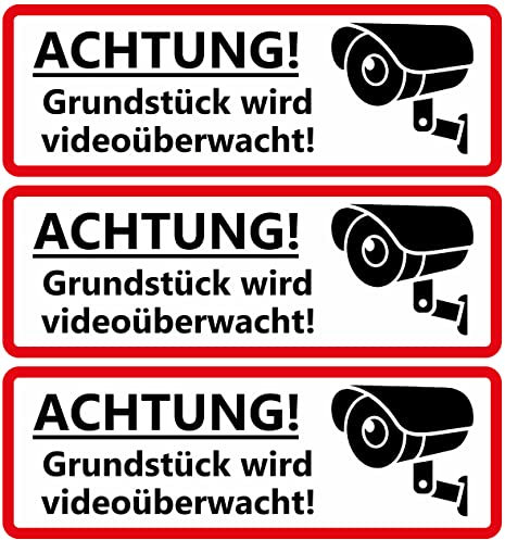 Videoüberwachung - Aufkleber - Sticker Einbruchschutz Kameraüberwachung Warnschild - Hinweisschild selbstklebend Premium Qualität - 3 x 20 x 7 cm - VD21