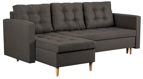 bonni Ecksofa Oslo mit Schlaffunktion, Eckcouch, Schlafsofa, L-Form Sofa, Polsterecke mit Bettkasten, Klappsofa, Schlafcouch, Bettsofa, Couchgarnitur, Sofagarnitur (Graphit)