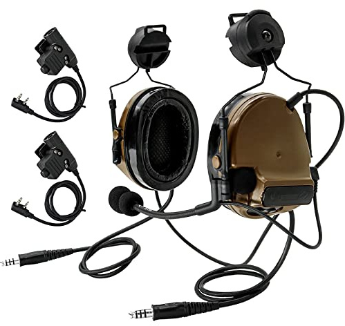 Dual Communication Comta III Taktischer Helm ARC Track Bracket Version Taktische Airsoft Kopfhörer mit 2K Pics U94 PTT Adapter, kompatibel mit BF UV-5R, UV-82 Walkie Talkie (CB)