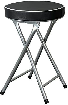 HOMION Round Compact Folding Stool for Home Office Small Padded Stool 49cm Junior Breakfast (Black)