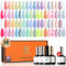 Modelones 40Pcs Gel Nail Polish Set 36 Colors Pastel Macaroon Glitter Gel Polish Set Spring Summer Bright Gel Nail Polish Manicure with 4Pcs Nail Primer Gel Base Matte Glossy Top Coat for Girls Women