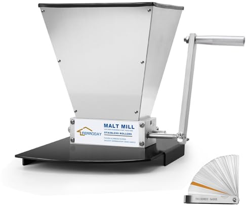 FERRODAY Malz Mill Malted Grain Mill 2 Roller Stainless Steel Malt Crusher Heavy Duty Malt Mill Homebrew Grain Crusher Adjustable Barley Grinder Low Speed Drill Available Manual Malt Mill Brew Mill