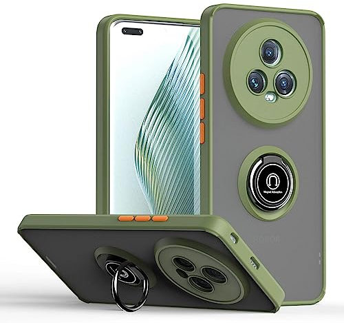 UPLAI Cover per Honor Magic 5 Pro (Magic5 Pro), Ultra Sottile Antiurto Custodia con Supporto Magnetico Squillare, PC + Morbido TPU Bumper Moda Glassato Caso.(Army Green)