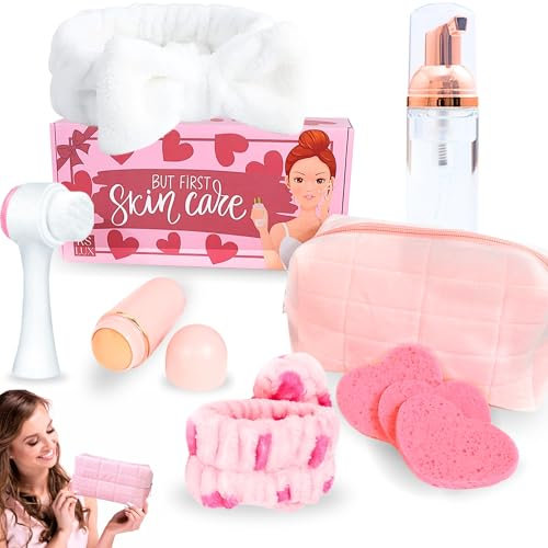 Skincare kit, pack regalo mujer, skin care, kit limpieza facial, regalos originales para mujer joven, korean skincare, contiene cepillo facial, bote dosificador, diadema skincare, neceser y roll on