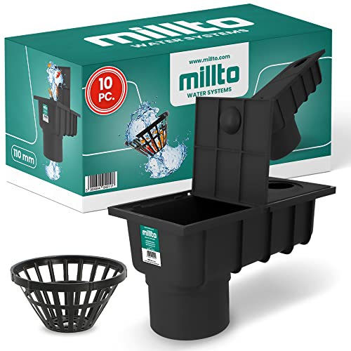 Millto 10x Regensinkkasten mit Sieb 110mm Regenwasserablauf Dachrinnenablauf Hofablauf Entwässerung Abflusstrichter Gully Siphon Gechteckiger Kontrollschacht Rückstauverschluß Geruchsklappe
