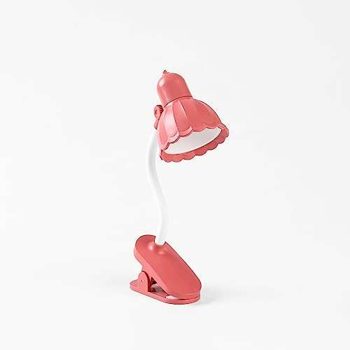 Portable Reading lights for books in bed, Mini Cute Novelty Flower Lamp for Girls, 360° Adjustable LED Clip-on Light, Battery Operated Eye Caring Warm Lamps for Decorating Office Desk(Small Petal Red)