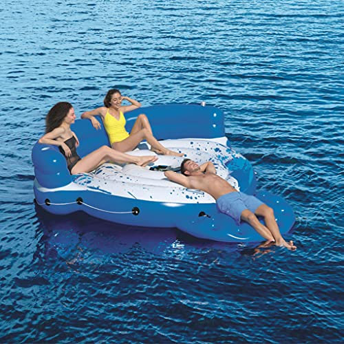 Flotteurs De Lac, Grande Île Flottante Ronde pour 3 À 4 Personnes avec Porte-Gobelet Intégré Et Cordes De Maintien, Bord De Piscine,Radeau De Plage, Flotteurs Gonflables pour Adultes,Bleu