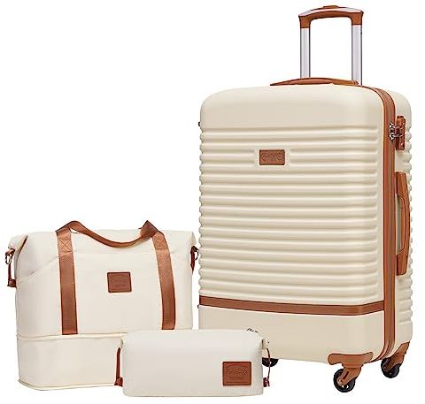 COOLIFE Suitcase Set 3 Piece, 24 Medium Suitcase with Travel Bag &Wash Bag | Luggage Sets for Mid-Distance Travel, Lightweight ABS, TSA Lock, YKK Zipper, 360° Spinner Wheels, Telescopic Handle