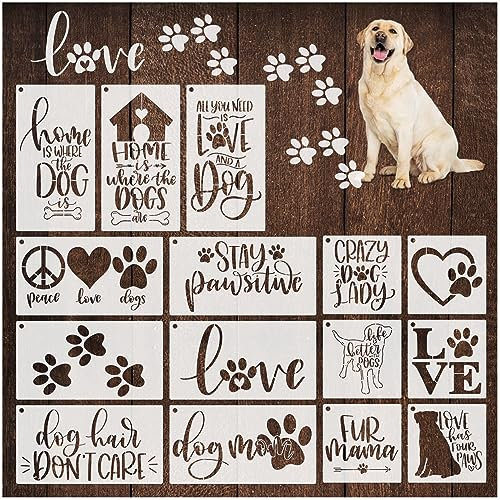15 Stück Hunde-Schablonen zum Malen auf Holz, wiederverwendbare Malvorlagen für DIY Handwerk Scrapbook Schild Hemd Leinwand (15 Hunde)