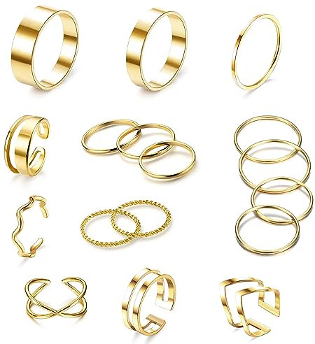 JeweBella Damen Ringe Set - 17 Stück Edelstahl Plain Band Twist Offene Knöchel Midi Daumen Finger Ringe Silber/Gold