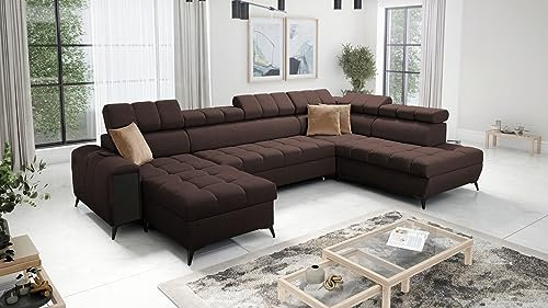 All4All Ecksofa mit Schlaffunktion Gonti VI 360x217 cm - Schlafsofa mit Bettkasten - Sofa in U-Form - Wohnlandschaft XXL Sofa - Eckcouch Groß - Seite Links - Dunkelbraun - Gewebe - Modern 26