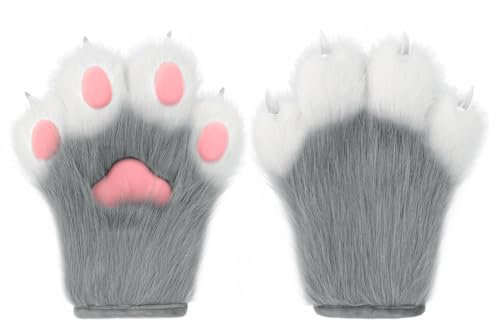 hbbhml flauschige Pfoten handschuhe Tier katze Wolf Hund Fuchs Kostüm Cosplay Zubehör Halloween Weihnachts feier für Kinder Erwachsene