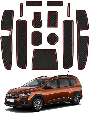 CDEFG Kompatibel mit Dacia Jogger 2022 2023 2024 Hybrid/Extreme, Gummimatten Mittelkonsole Antirutschmatten Becherhalter Gummi Matte Armlehne Jogger Hybrid Extreme Zubehör (Rot)
