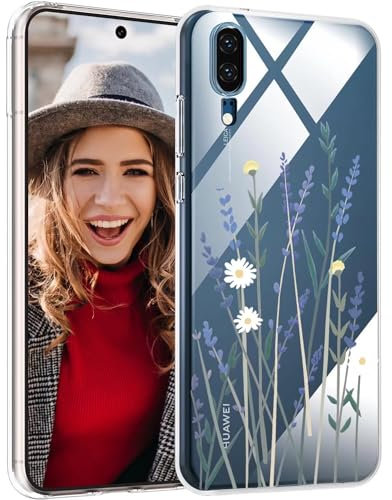 POUHYE Hülle für Huawei P20 Handyhülle, Klare Flexible Silikon Stoßfest Cover, 1,5 mm Dicke Stoßdämpfung Huawei P20 Schutzhülle [Nicht-Vergilbung] [Anti Slip] [Anti Scratch] Lavendel