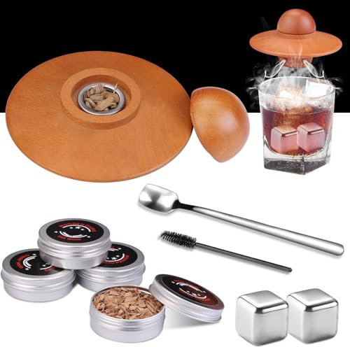 POFIBO Kit de Fumeur de Cocktail, Kit de Fumeur de Whisky avec 4 Saveurs de Copeaux de Bois, Ensemble de Fumeur de Copeaux de Bois, Excellent Cadeau pour Les Pères, Les Maris et Amateurs de Cocktails