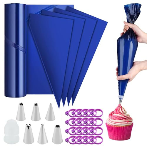 LdawyDE Lot de 50 poches à douille jetables - 52 cm - Extra grandes et épaisses - Avec douilles en acier inoxydable - Pour biscuits, cupcakes, desserts, gâteaux - Décoration